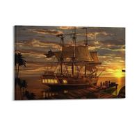Pirate Ship At Sunset Art Canvas Poster Bedroom Living Room Decoration Painting Frame-style 24x36inch(60x90cm)