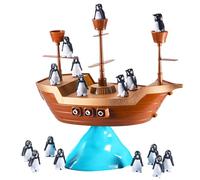 Pirate Ship Balance Game - Penguin Blocks Toy For Kids | Enhances Eye-Hand Coordination, Color & Shape Learning, Desktop Pirate Boat Game For Preschool, Fun Parent-Child Activity,