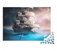 Pirate Ship Battle 1000 Pieces Puzzles Beautiful View Kraken Attack Ship Home Decoration Decompression Jigsaw for Men And Women Challenging Puzzles Jigsaw Puzzles for Adults 52x38cm/1000pcs