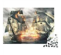 Pirate Ship Battle 1000 Pieces Puzzles Colorful Burning Sailing Ship Decoration Puzzle Decompression Jigsaw Gifts Challenging Puzzles Gifts for Men 38x26cm/1000pcs