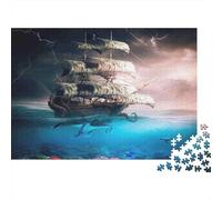Pirate Ship Battle 1000pcs Jigsaw Puzzle for Adults 14+, Eco-Friendly Recycled Cardboard, Sailing Ship in Fog, Leisure Activity, Stress Relief Entertainment, Idea 38x26cm/1000pcs