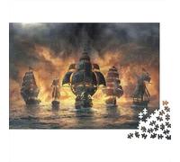 Pirate Ship Battle_2 1000 Piece Ghost Ship Fleet Silhouette Jigsaw Puzzle For Adults Thick Card Board Relaxation Educational Game Puzzle 38x26cm/1000pcs