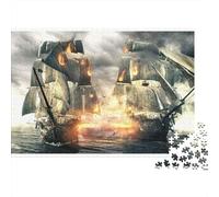 Pirate Ship Battle Colourful Burning Pirate Ship 1000 Pieces Adult Jigsaws Birthday Fun Activity for Rainy Days 52x38cm/1000pcs