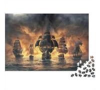 Pirate Ship Battle Colourful Dark Ghost Pirates 1000 Pieces Jigsaw for Adults Beautifully Illustrated Challenging Home Activity 52x38cm/1000pcs