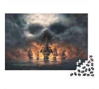 Pirate Ship Battle Colourful Skull Pirate Sky 1000 Pcs Jigsaw Puzzles Adults Brain Development Classic Educational Games 38x26cm/1000pcs