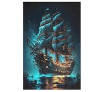 Pirate Ship,Boat Wooden Jigsaw Puzzles for Adults 1000 Pieces Jigsaw Puzzle for Adults & For Kids Age 12 And Up Family Gathering Educational Game Toys （78×53cm）