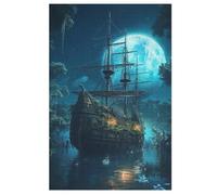 Pirate Ship,Boat Wooden Jigsaw Puzzles for Adults 1000 Pieces Jigsaw Puzzle For Kids Age 12 Educational Game Toys 78×53cm
