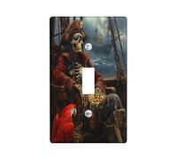 Pirate Ship Captain Switch Cover Wall Plate 1 Gang Single Toggle, Nautical Treasures Gold Electrical Faceplate for Bedroom Bathroom Decor, Parrot Standard Size Switchplate