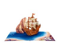 Pirate Ship Card - 3D Pop Up Card - Perfect for Kids Boys Birthdays, Father’s Day, or Adventure Lovers - Sailing Across a Bay
