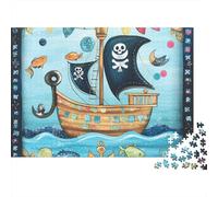 Pirate Ship-Cartoon Pirate Adventure 1,000 Piece Plastic 3D Puzzle Eco-friendly Durable Thick Pieces Sustainable Kids Activity 52x38cm/1000pcs