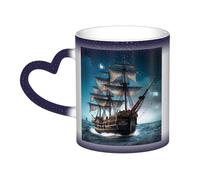 Pirate Ship Coffee Mug with Handle 11 Oz, Color Changing Cups In The Sky, Heat Sensitive Magic Funny Art Mug, Unique Coffee Tea Cup Porcelain Mugs Gift for Women Men Blue