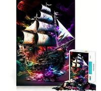Pirate Ship Colorful 1000 Piece Jigsaw Puzzles for Adults Smart Reason Toy Quiet Fun Smooth Edge Festival Gift (38x52cm)