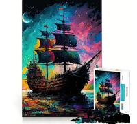 Pirate Ship Colorful 1000 Piece Jigsaw Puzzles for Teenagers Memory Boost Home Leisure Image Assembly Lovely Gift (50x75cm)