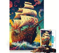 Pirate Ship Colorful Adult Jigsaw Puzzle1000 Pieces Brain Teaser Mental Relax Pattern Assembly Santa Wish Item (50x75cm)