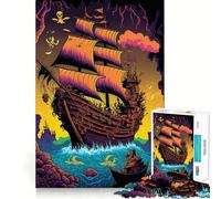 Pirate Ship Colorful Jigsaw Puzzles 1000 Piece for Adults Strengthen Recall Leisure Fun Quality Edge Elegant Gift (50x75cm)