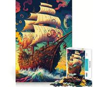 Pirate Ship Colorful Teenager Jigsaw Puzzles 1000 Pieces Mind Puzzle Casual Relax Image Assembly Heartfelt Gift (38x52cm)