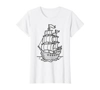 Pirate Ship Coloring and Paint it Yourself Value Graphic T-Shirt, Women, White, XS