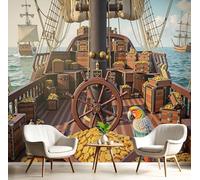 Pirate Ship Deck Wallpaper - Parrot Self-Adhesive, Removable, and Easy to Apply for Living Room, Kitchen, Or Bathroom (300×210 Cm, Mixed Colors)