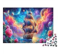 Pirate Ship Fantasy Jigsaw Puzzle for Adults 1000Pc | Educational Challenge Ship Sailing in Starry Sky Wall Decoration & Gifts 70x50cm/1000pcs