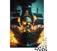 Pirate Ship Fire Jigsaw Puzzle for Adults 1000 Piece Jigsaw Puzzle Skull Theme Puzzle Game for Family Relaxation Gift 52x38cm/1000pcs