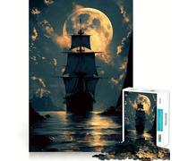 Pirate Ship Full Moon 1000 Pieces Jigsaw Puzzles for Adults Memory Boost Home Pastime Image Assembly Wall Art Decor (38x52cm)