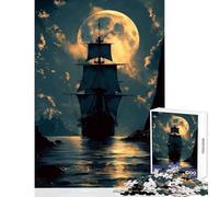 Pirate Ship Full Moon Jigsaw Puzzles 1000 Pieces for Teenagers Relaxing Quiet Leisure Fun Relaxing Soothing Indoor Play (50X75cm)