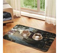 Pirate Ship in Library Pet Feeding Mat Dog Cat Eating Food Absorbent Leather Tablecloth for and Water Bowl Waterproof No Stains Quick Dry Non-Slip 23.62 * 15.75IN