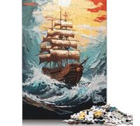 Pirate Ship in Ocean Waves Puzzle Brain Teaser Premium Cardboard Jigsaw Puzzle for Kids And Adults Age 12 Years Up Easter Gifts 1000pcs (75x50cm)