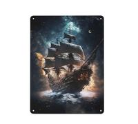 Pirate Ship In Space Rustic Tin Sign 40x30cm for Man Cave Or Games Room, A Decorative Gift for A Newly Furnished Man Cave And Games Room
