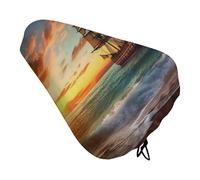 Pirate Ship in The Sunset Bike Seat Cushion Waterproof Bicycle Seat Cover with Drawstring Comfort Dustproof Rain Proof Protection Bike Seat for Outdoor Most Bicycles Mountain Road Bikes
