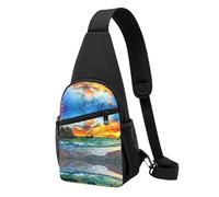 Pirate Ship in The Sunset Casual Sling Bag Crossbody Shoulder Pack,Durable Polyester Chest Bag with Multiple Pockets and Key Holder,Adjustable Strap for Men Women