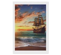 Pirate Ship in The Sunset Diamond Art Kits for Adults 8"x12" DIY Diamond Painting Kit for Beginners Gem Art Painting with Round Full Drill Diamonds DIY Paint Paintings for Home Wall Decor Gift