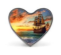 Pirate Ship in The Sunset Lapel Pin Heart Metal Brooch Pin with Secure Pinback Fashion Button Badge for Clothing, Hats, Bags Decoration