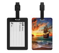 Pirate Ship in The Sunset Luggage Tags Suitcases - TPU Travel Bag Tags with Name Id Label and Black Loop - Unique Cute Id Labels for Women Men Suitcase Baggage Bag Backpack Instrument