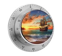 Pirate Ship in The Sunset Mechanical Kitchen Timer 60 Minute Wind Up Countdown Clock with Magnetic Back Loud Alarm Stainless Steel Manual Timer for Cooking Baking Classroom Home Gym