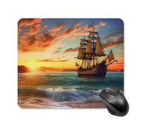 Pirate Ship in The Sunset Mouse Pad Square Laptop Mouse Mat Cute Computer Mousepad Keyboard Pad Non-Slip Desk Pads for Gaming Office Work Home 25 * 30cm