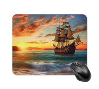 Pirate Ship in The Sunset Mouse Pad Square Laptop Mouse Mat Cute Computer Mousepad Keyboard Pad Non-Slip Desk Pads for Gaming Office Work Home 20 * 25cm