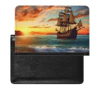 Pirate Ship in The Sunset Passport Cover Protector Rfid Blocking Passport Holder Id Card Holder Secure Travel Wallet Organizer for Passport Tickets Credit Cards, style, One Size