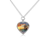 Pirate Ship in The Sunset Pet Urn Necklace for Dog Cat Ashes Heart Pets Cremation Keepsake Waterproof Pendant Memorial Jewelry Pendants Gifts for Women Men