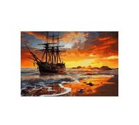 Pirate Ship in The Sunset Placemats - Washable Linen Table Mats Durable Heat Resistant Place Mats Farmhouse Rustic Cloth Placemats for Dining Table, Kitchen, Elegant Home Decor