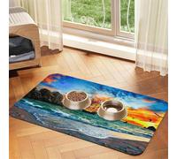 Pirate Ship In The Sunset Print Pet Feeding Mat For Dogs & Cats Absorbent Waterproof Dog Food Mat Non-Slip Pet Bowl Placemat Quick Dry Floor Protector Leather Tablecloth