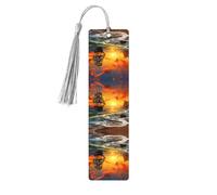 Pirate Ship in The Sunset -Print Wooden Bookmarks with Tassel for Readers and Book Lovers - Artistic Handmade Gifts for Teachers Colleagues Office Desk Decor.