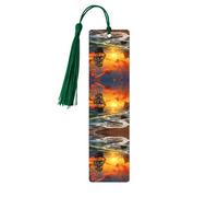 Pirate Ship in The Sunset -Print Wooden Bookmarks with Tassel for Readers and Book Lovers - Artistic Handmade Gifts for Teachers Colleagues Office Desk Decor.