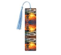 Pirate Ship in The Sunset -Print Wooden Bookmarks with Tassel for Readers and Book Lovers - Artistic Handmade Gifts for Teachers Colleagues Office Desk Decor.