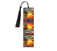 Pirate Ship in The Sunset -Print Wooden Bookmarks with Tassel for Readers and Book Lovers - Artistic Handmade Gifts for Teachers Colleagues Office Desk Decor.
