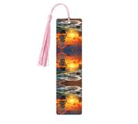 Pirate Ship in The Sunset -Print Wooden Bookmarks with Tassel for Readers and Book Lovers - Artistic Handmade Gifts for Teachers Colleagues Office Desk Decor.