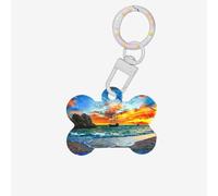 Pirate Ship in The Sunset Printing 1 Pc Dog Bone Shape Id Tags Double Sided with Key Ring Craft for Pets