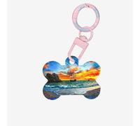 Pirate Ship in The Sunset Printing 1 Pc Dog Bone Shape Id Tags Double Sided with Key Ring Craft for Pets
