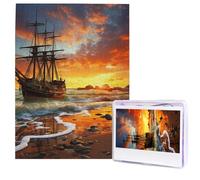 Pirate Ship in The Sunset Puzzle for Adults 500 Pieces Personalized Jigsaw Puzzles from Photos, Challenging Puzzle Perfect for Game Nights, Wooden Puzzles Gift for Holiday Birthday