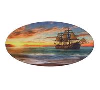 Pirate Ship in The Sunset Round Area Rug Non Slip Backing Doormat Water Absorbent Plush Throw Low-Pile Non-Slip Floor Mat Carpet for Living Room Bedroom Entryway Nursery Room 90 * 90cm